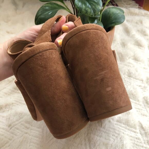 Banana Republic Tan Suede Peep Toe Heeled Booties - Picture 6 of 8